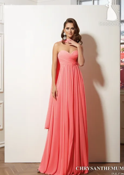 Chrysantemum coral maxi evening dress