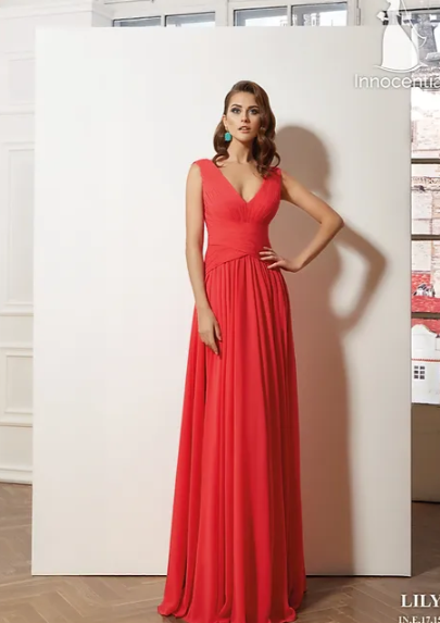 Lily red chiffon maxi draped dress