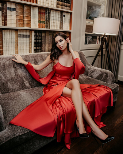 Lady in Red satin maxi dress