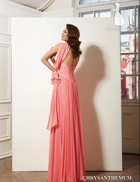 Chrysantemum coral maxi evening dress