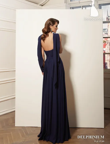 Delphinium corset navy chiffon maxi dress