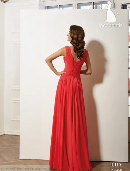 Lily red chiffon maxi draped dress