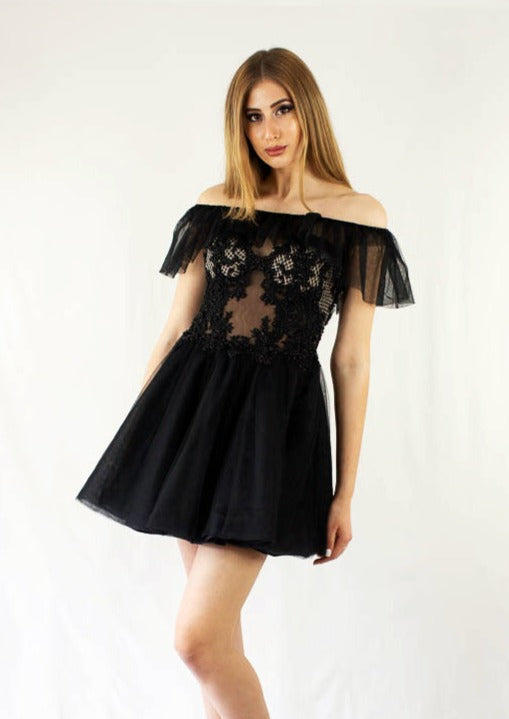 Black lace short cocktail dress