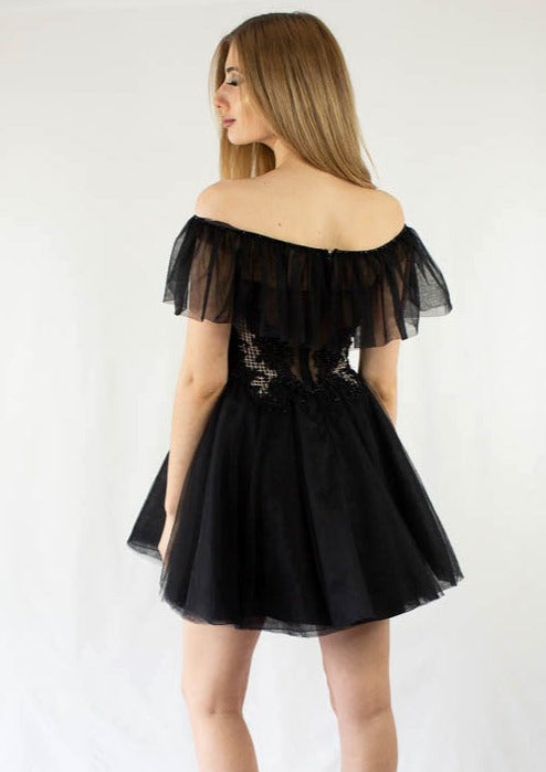 Black lace short cocktail dress