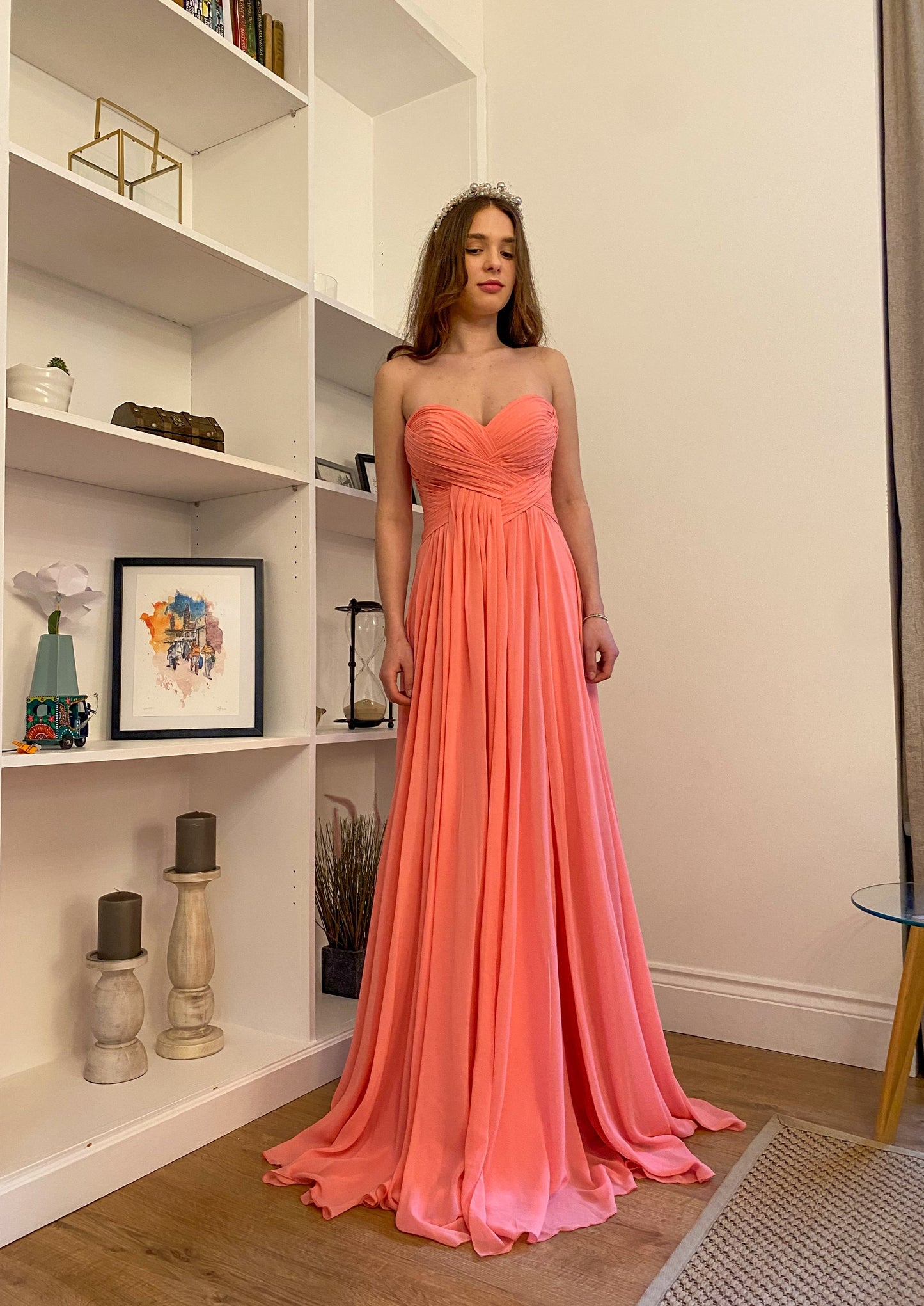 Chrysantemum coral maxi evening dress